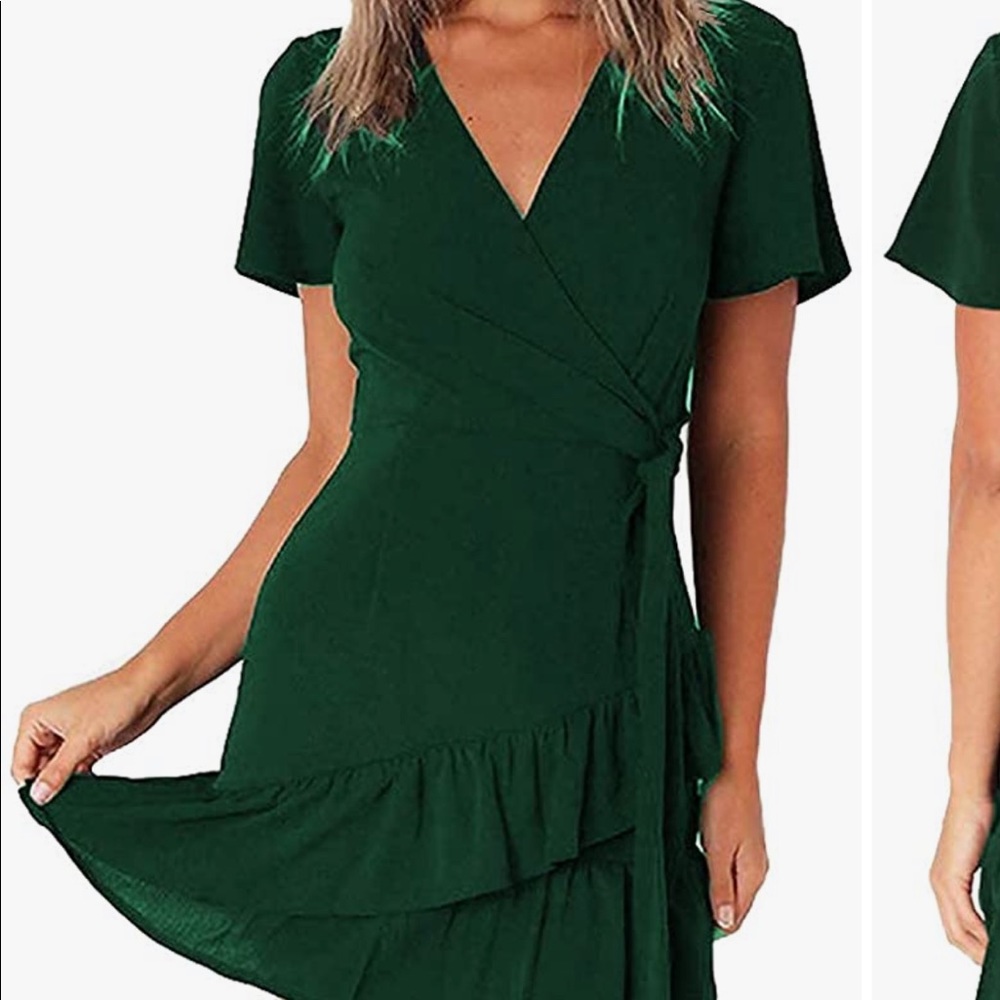 Never Worn Wrap Ruffle Short Sleeve Dress w/ Belt